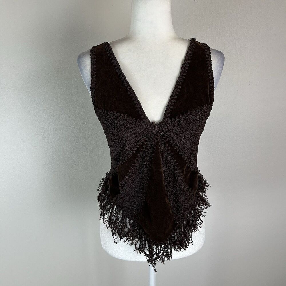 VERY RARE Vintage Y2K Bebe Crochet Fringe Sexy Festival Top Unique Boho Hippie S